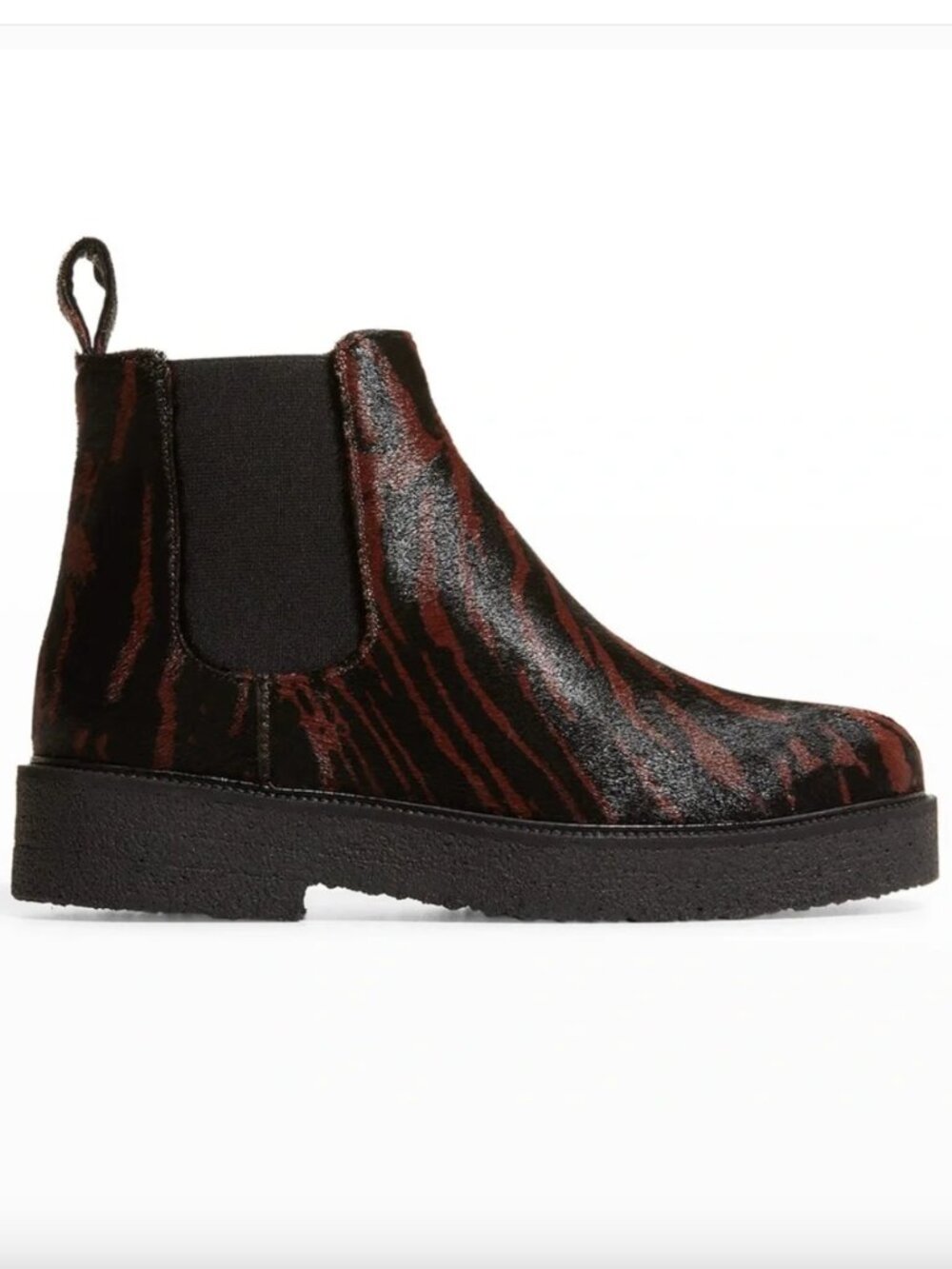 NWT STAUD Palamino Ankle Zebra Print Leather Chelsea Boots Brown Black, 7